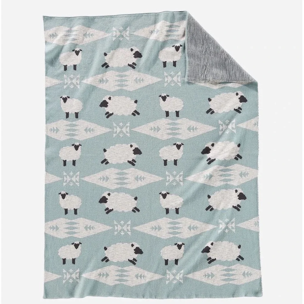 Pendleton Sheep Knit Throw Blanket Sage Green Cotton Southwestern Farmhouse ss